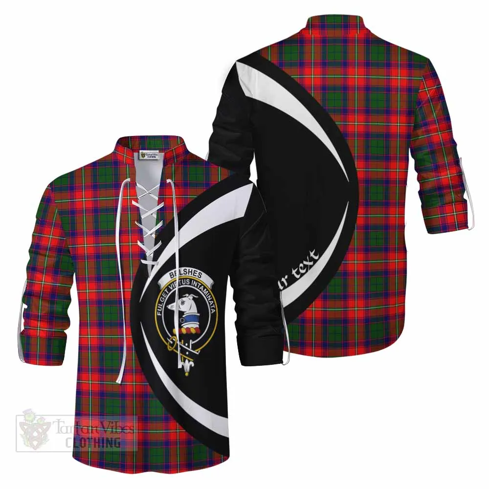 Belshes (Belsches) Tartan Ghillie Kilt Shirt with Family Crest Circle Style
