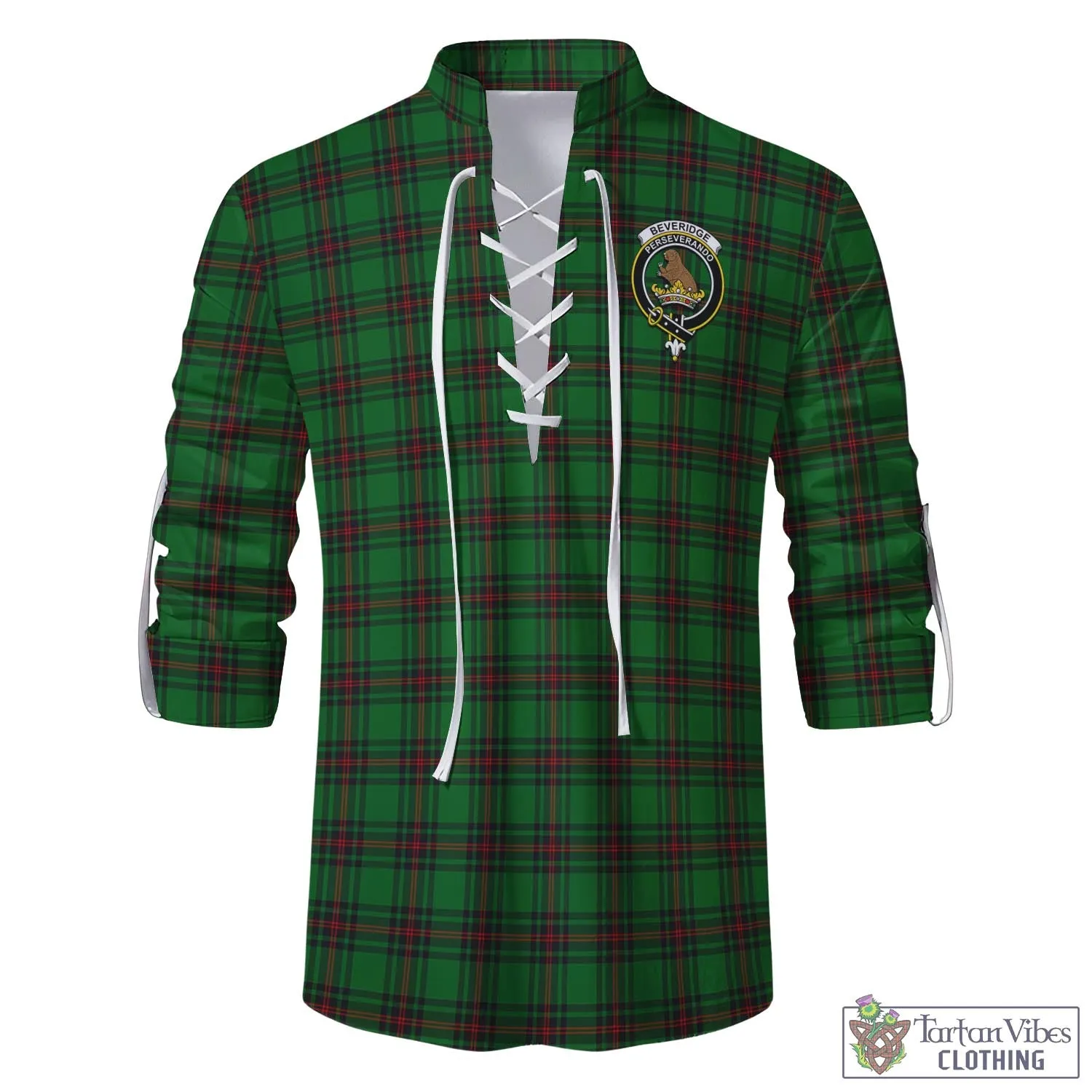 Beveridge Tartan Men's Scottish Traditional Jacobite Ghillie Kilt Shirt with Family Crest