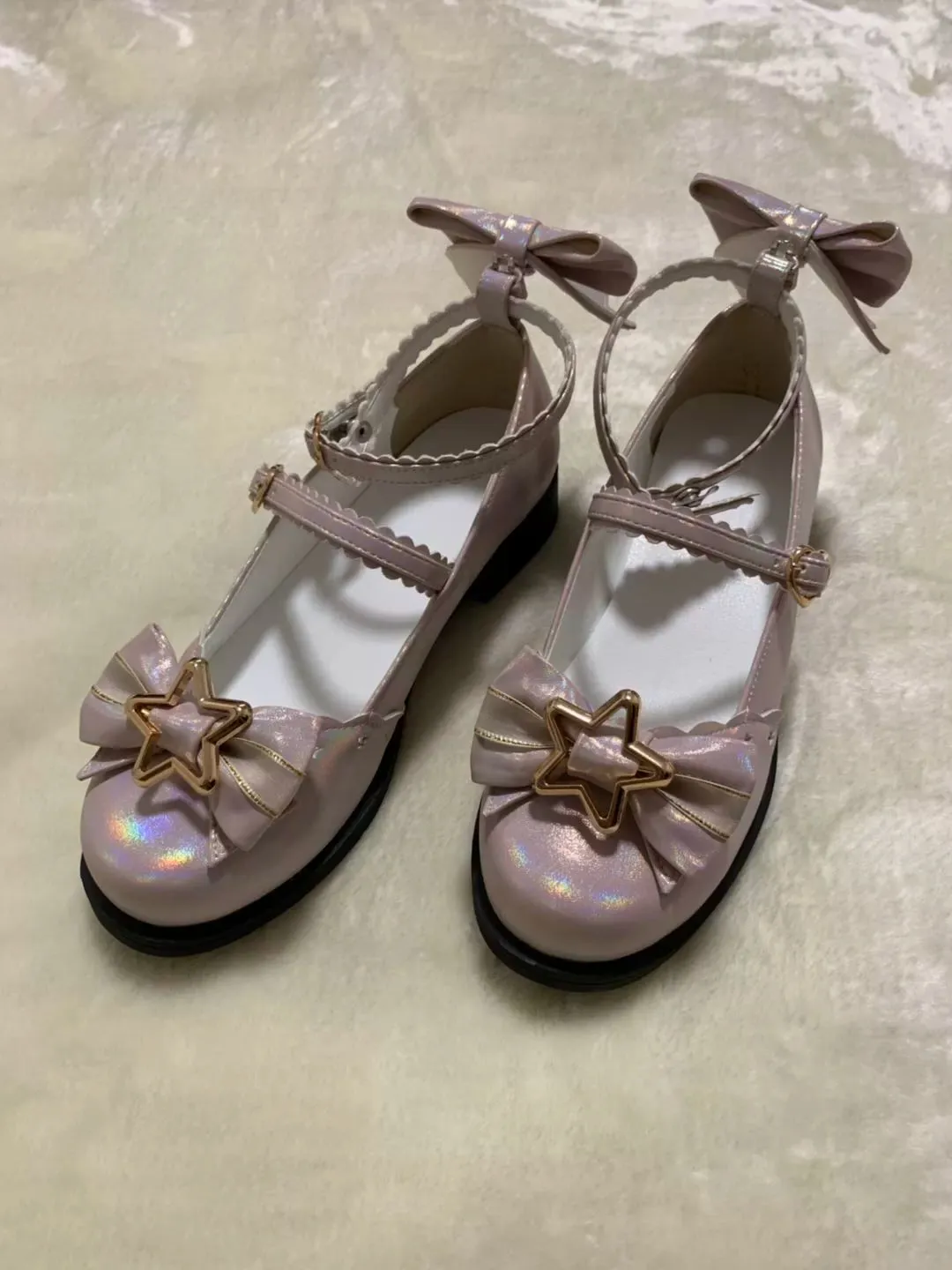 (BFM)Bubble Cat~Dreamy Starry~Sweet Lolita Shoes Low Heel Bow Shoes
