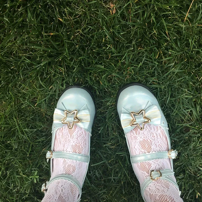 (BFM)Bubble Cat~Dreamy Starry~Sweet Lolita Shoes Low Heel Bow Shoes