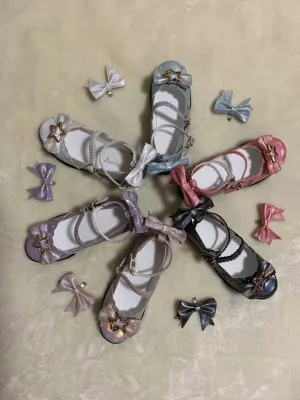 (BFM)Bubble Cat~Dreamy Starry~Sweet Lolita Shoes Low Heel Bow Shoes