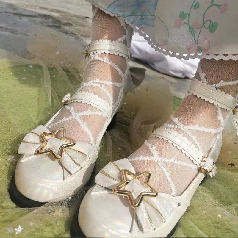 (BFM)Bubble Cat~Dreamy Starry~Sweet Lolita Shoes Low Heel Bow Shoes
