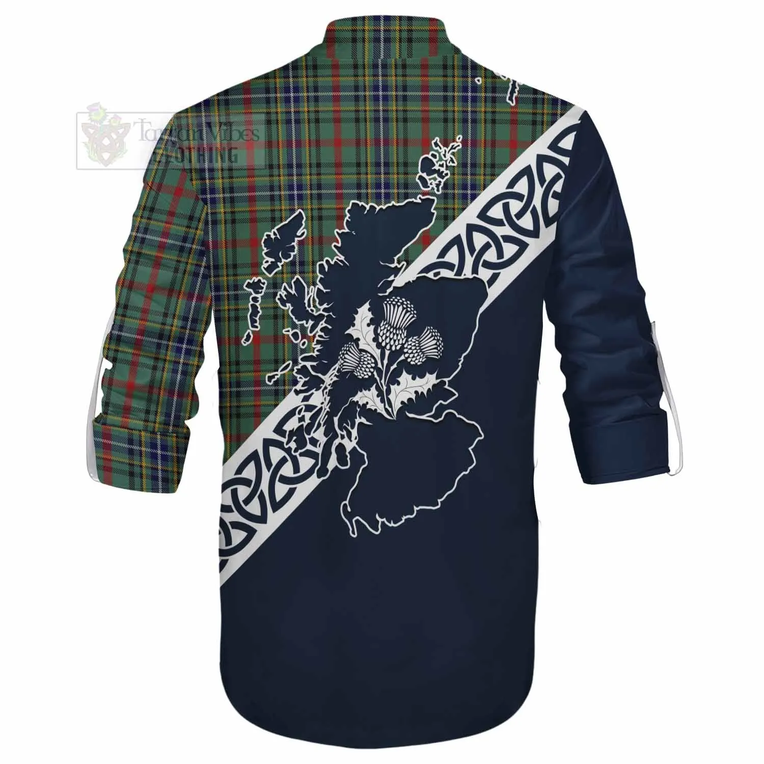 Bisset Tartan Ghillie Kilt Shirt Featuring Thistle and Scotland Map