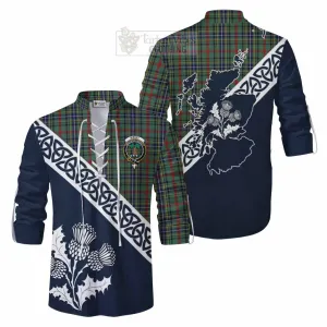 Bisset Tartan Ghillie Kilt Shirt Featuring Thistle and Scotland Map
