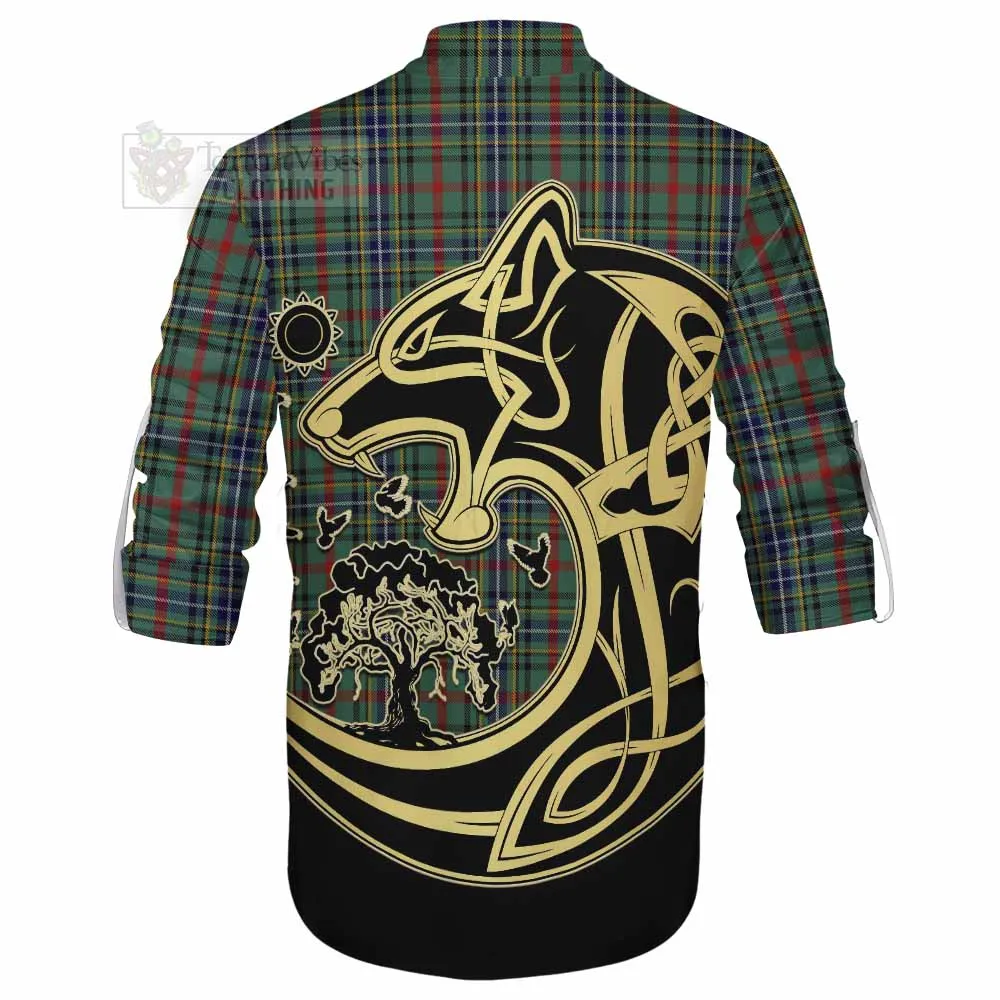 Bisset Tartan Ghillie Kilt Shirt with Family Crest Celtic Wolf Style