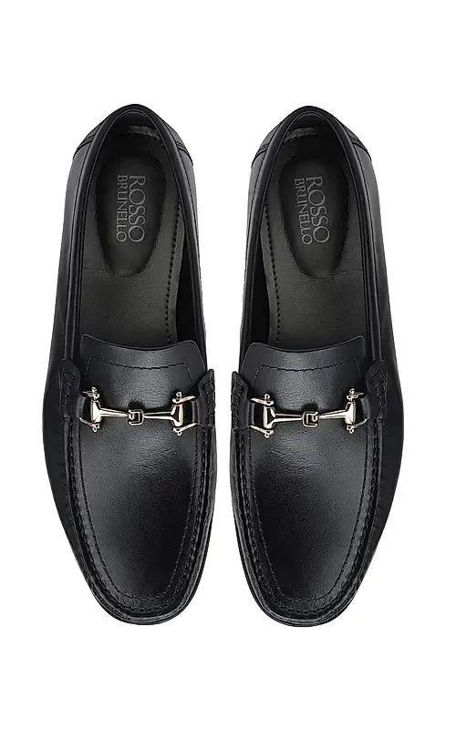Black Heel Moccasins With Metal Buckle
