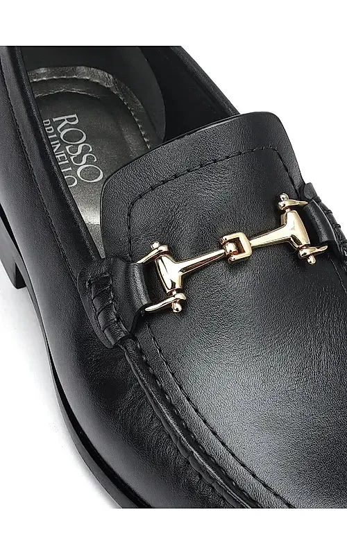 Black Heel Moccasins With Metal Buckle