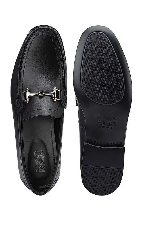 Black Heel Moccasins With Metal Buckle