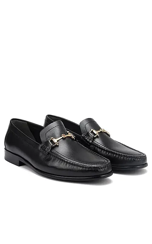 Black Heel Moccasins With Metal Buckle