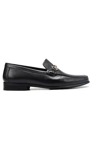 Black Heel Moccasins With Metal Buckle