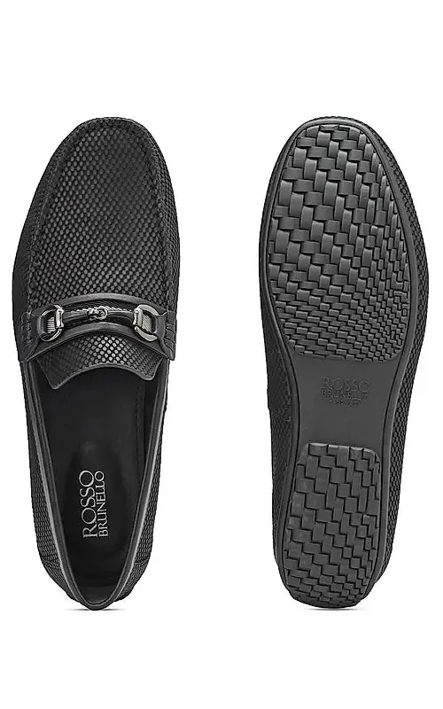 Black Laser Print Leather Moccasins