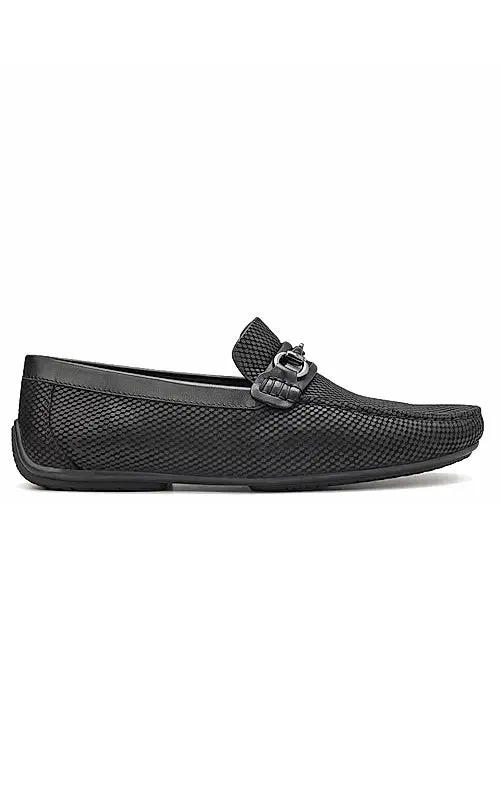 Black Laser Print Leather Moccasins