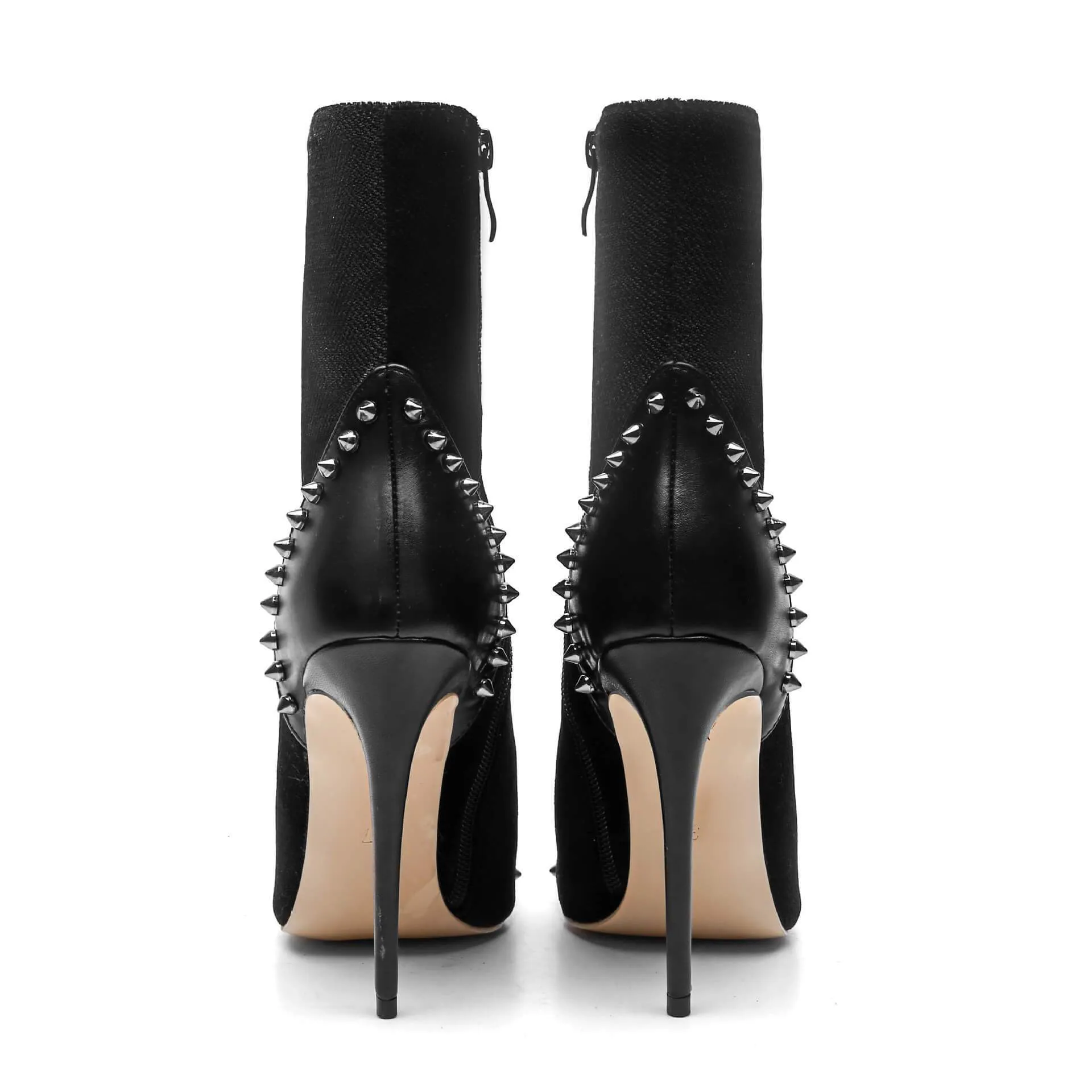 Black Rivet High Heel Pointed Toe Calf Boots