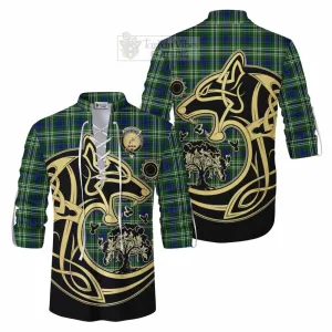 Blackadder Tartan Ghillie Kilt Shirt with Family Crest Celtic Wolf Style