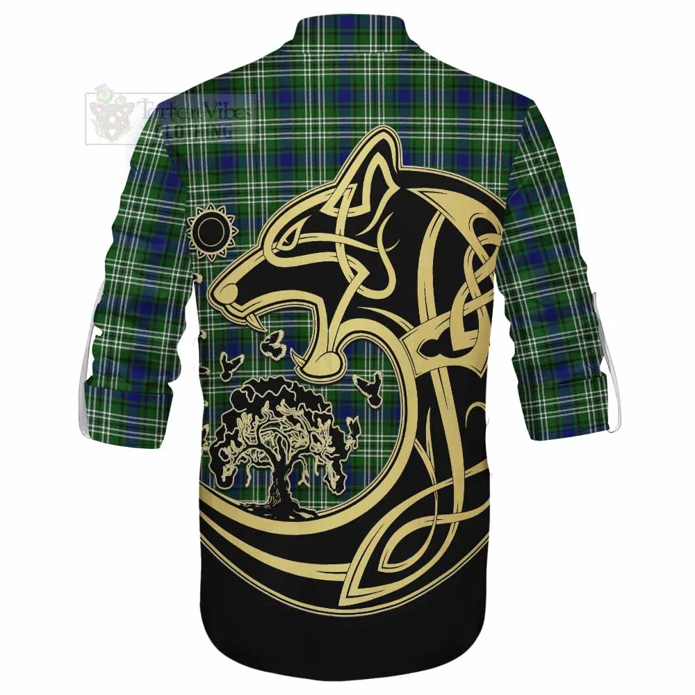 Blackadder Tartan Ghillie Kilt Shirt with Family Crest Celtic Wolf Style