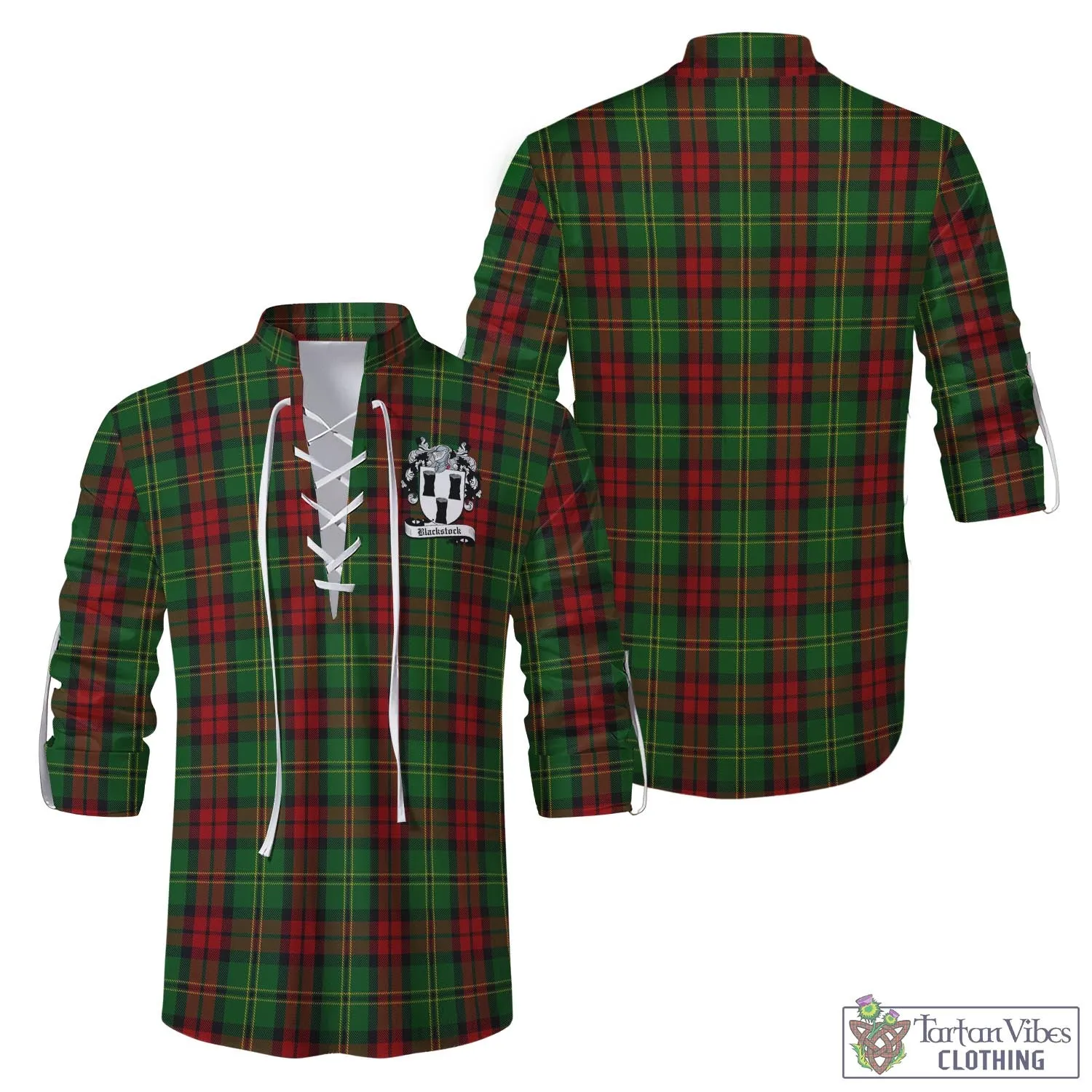 Blackstock Hunting Tartan Men's Scottish Traditional Jacobite Ghillie Kilt Shirt with Family Crest