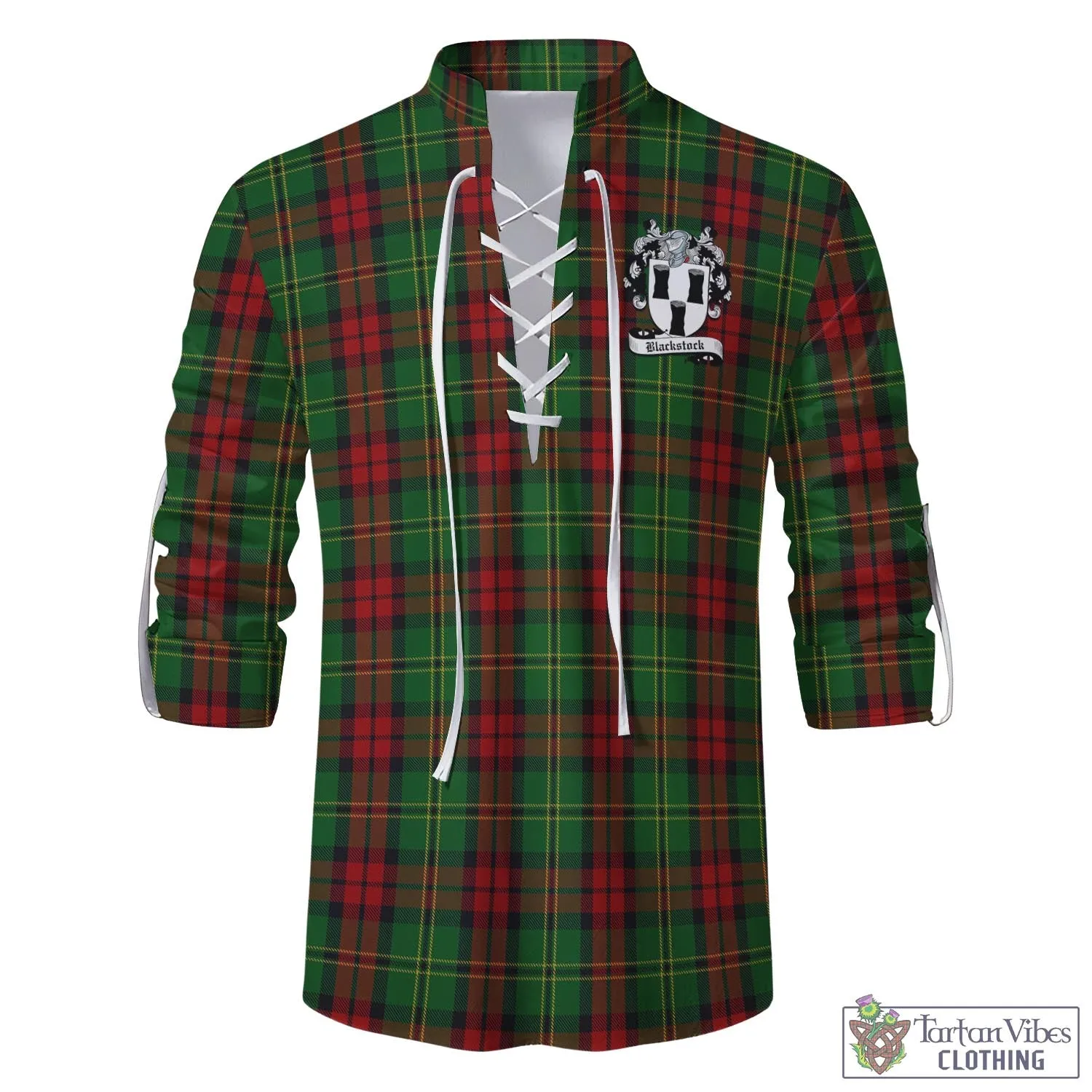 Blackstock Hunting Tartan Men's Scottish Traditional Jacobite Ghillie Kilt Shirt with Family Crest