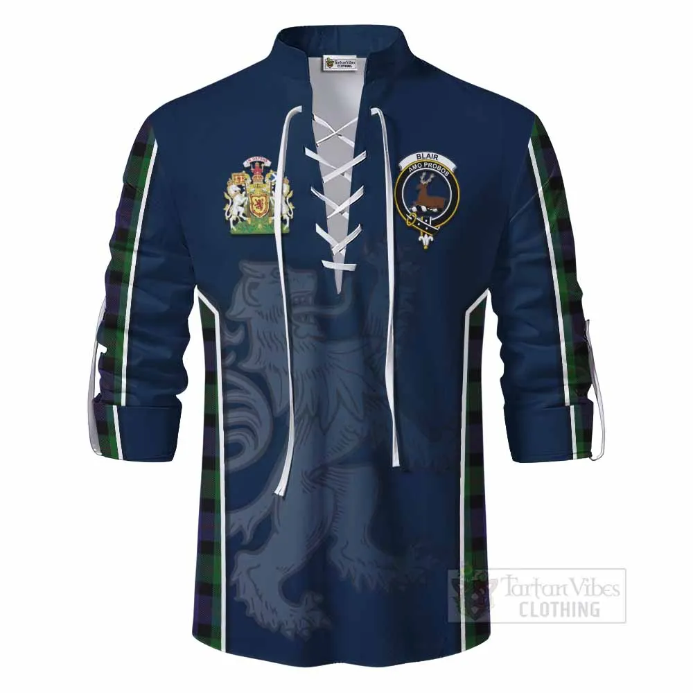 Blair Tartan Ghillie Kilt Shirt with Family Crest and Lion Rampant Vibes Sport Style