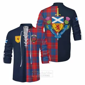 Blane Tartan Ghillie Kilt Shirt Alba with Scottish Lion Royal Arm Half Style