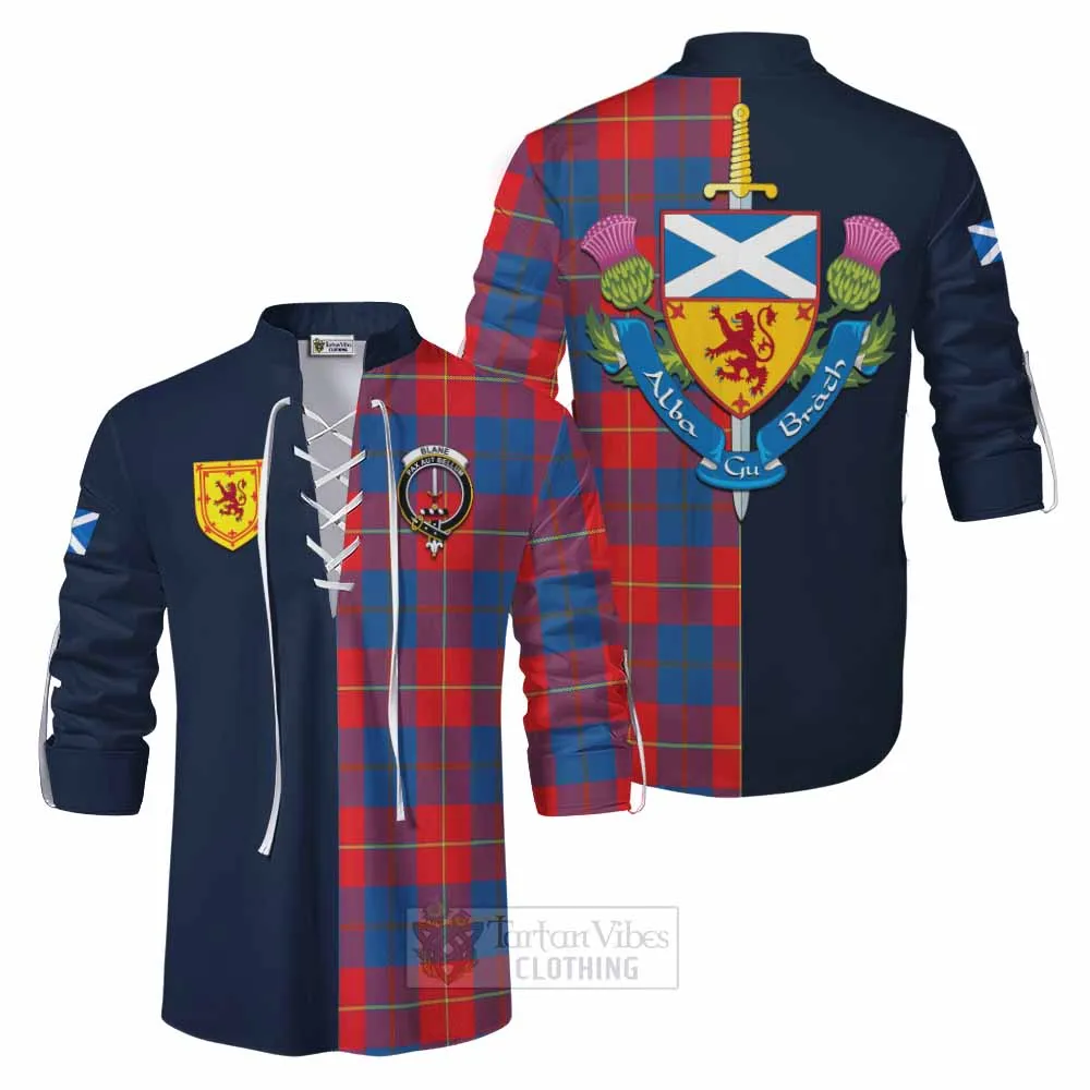 Blane Tartan Ghillie Kilt Shirt Alba with Scottish Lion Royal Arm Half Style