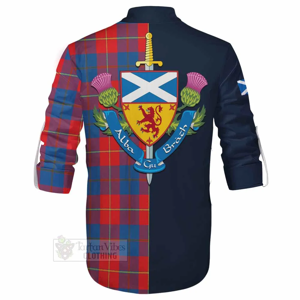 Blane Tartan Ghillie Kilt Shirt Alba with Scottish Lion Royal Arm Half Style