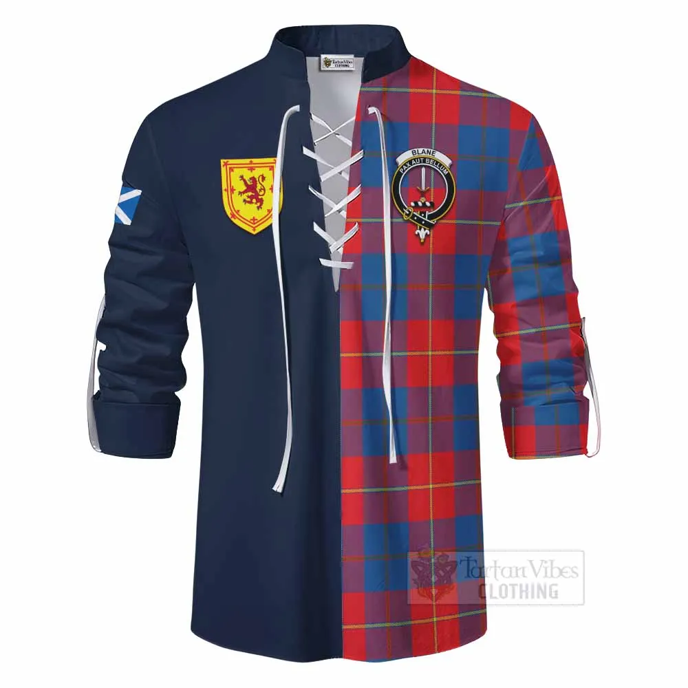 Blane Tartan Ghillie Kilt Shirt Alba with Scottish Lion Royal Arm Half Style