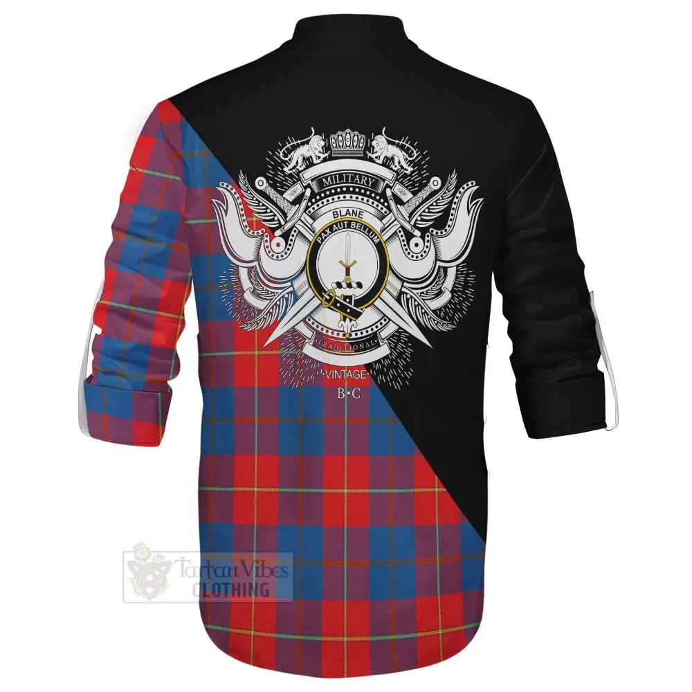 Blane Tartan Ghillie Kilt Shirt with Family Crest and Military Logo Style