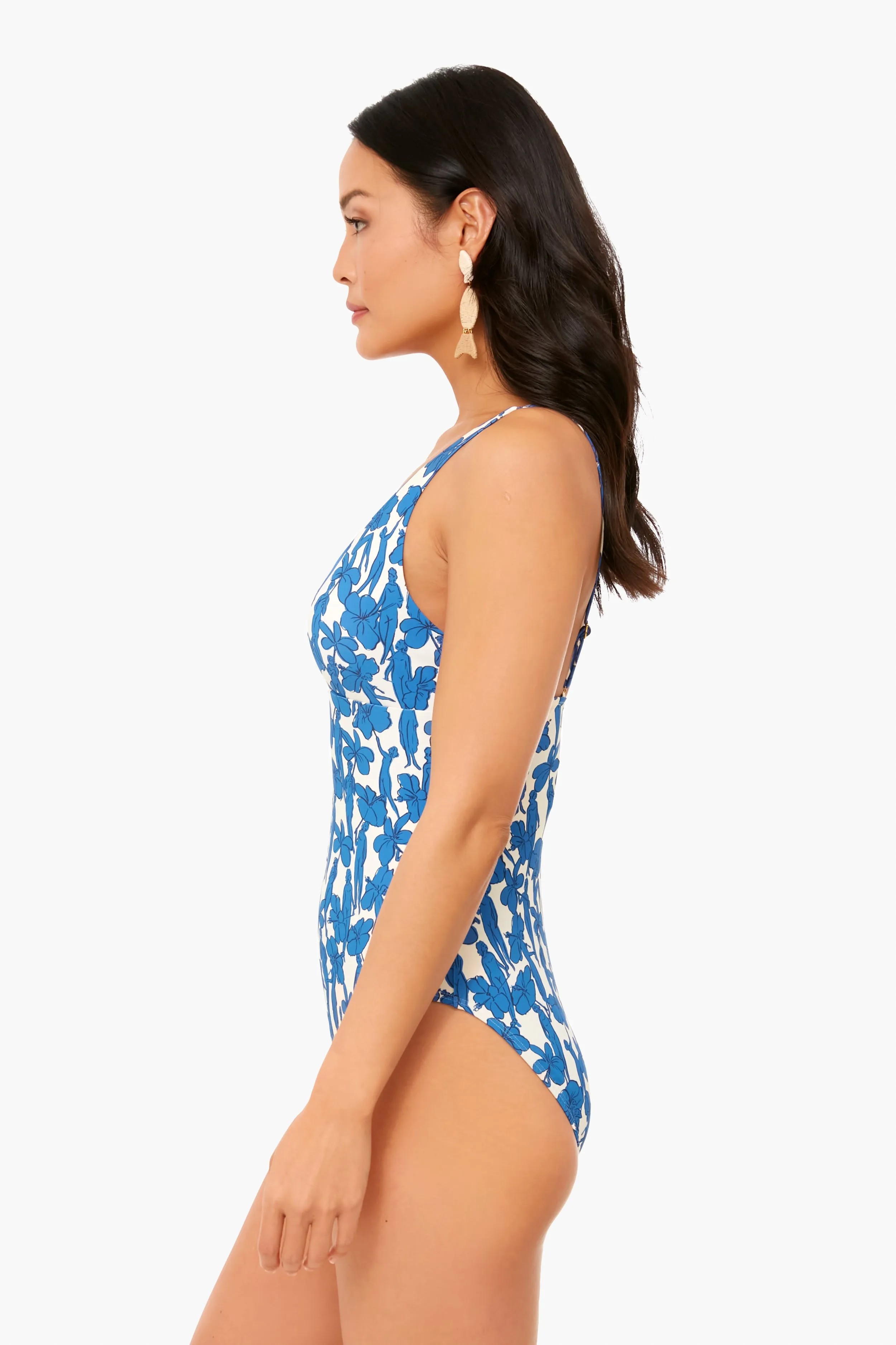 Blue Hibiscus Printed Knot One-Piece