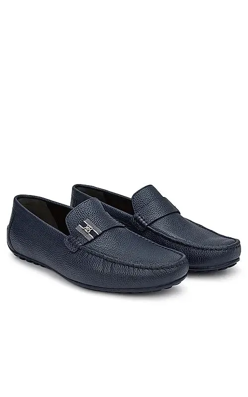 Blue Textured Leather Moccasins
