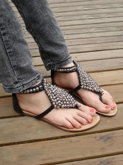 Bohemia Beads Decorated Beach Flat Sandals