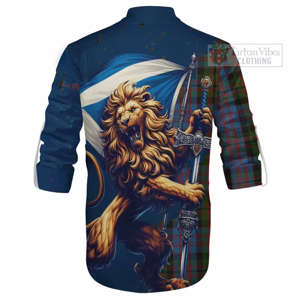 Bowie Tartan Family Crest Ghillie Kilt Shirt with Scottish Majestic Lion