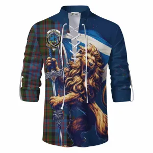 Bowie Tartan Family Crest Ghillie Kilt Shirt with Scottish Majestic Lion