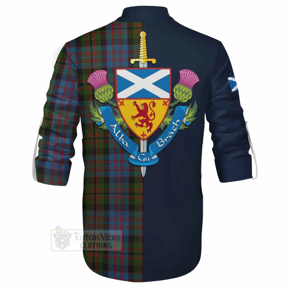 Bowie Tartan Ghillie Kilt Shirt Alba with Scottish Lion Royal Arm Half Style