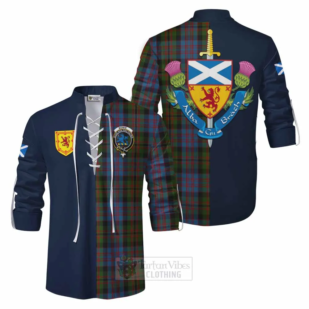 Bowie Tartan Ghillie Kilt Shirt Alba with Scottish Lion Royal Arm Half Style
