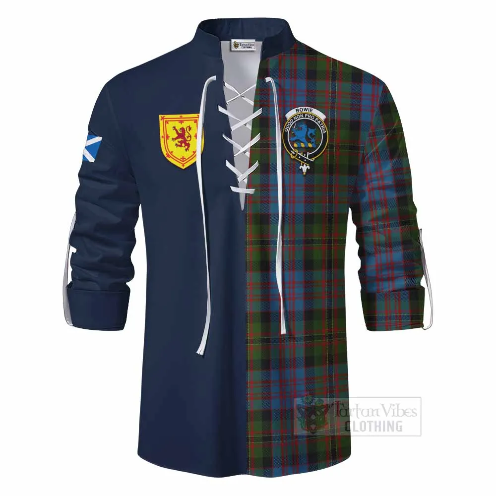 Bowie Tartan Ghillie Kilt Shirt Alba with Scottish Lion Royal Arm Half Style