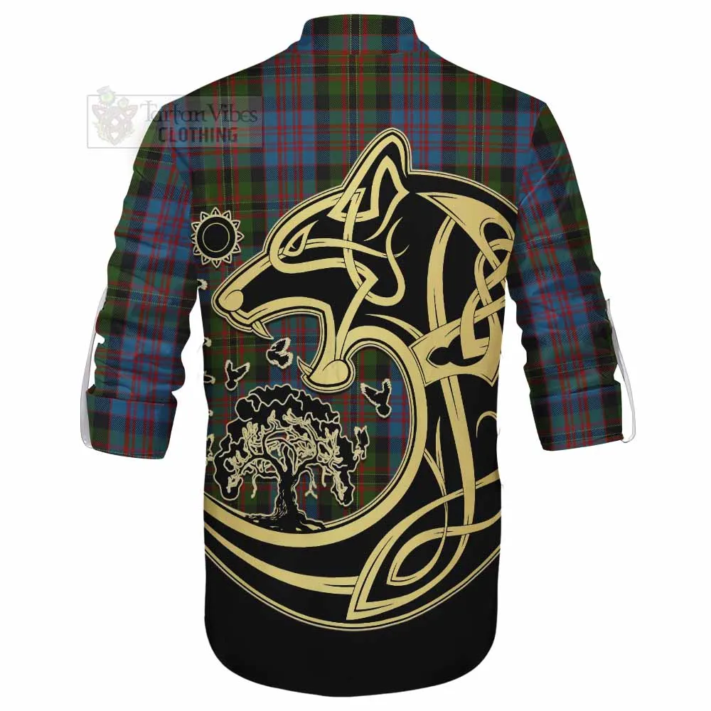 Bowie Tartan Ghillie Kilt Shirt with Family Crest Celtic Wolf Style