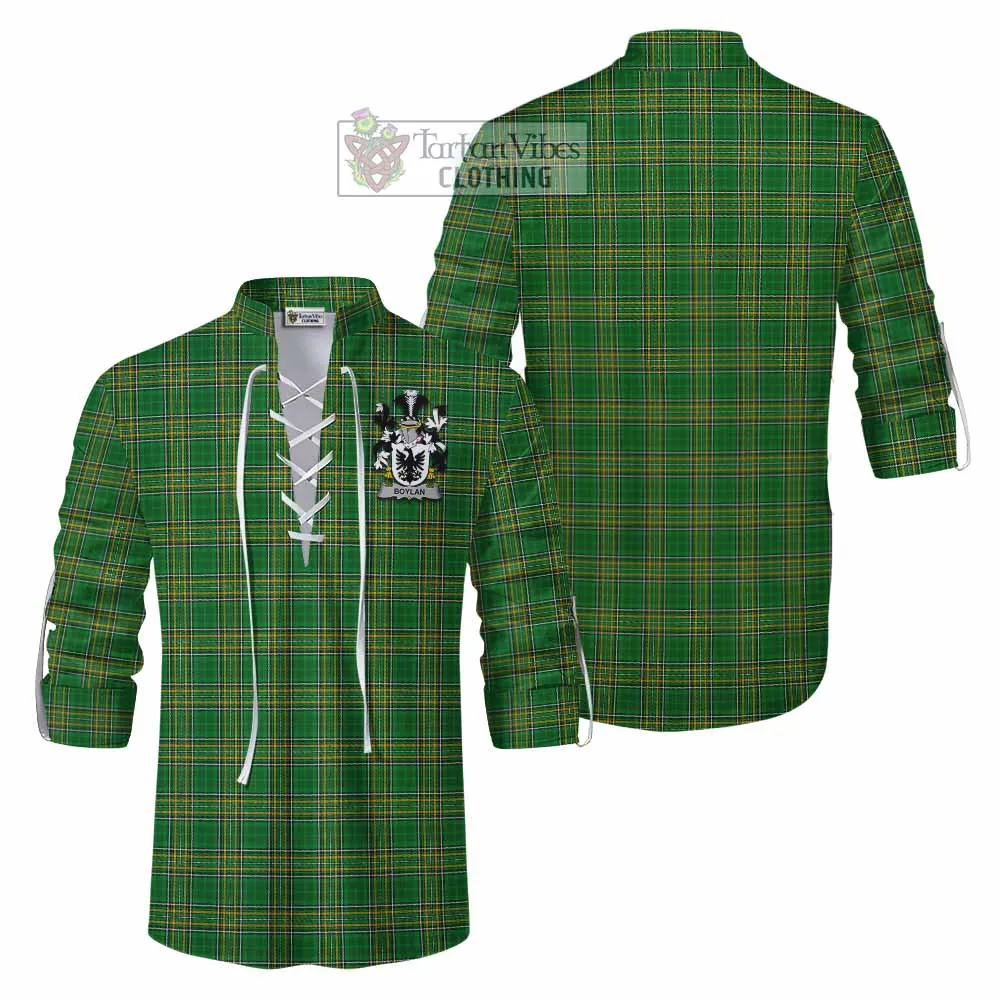 Boylan Irish Clan Tartan Ghillie Kilt Shirt with Coat of Arms
