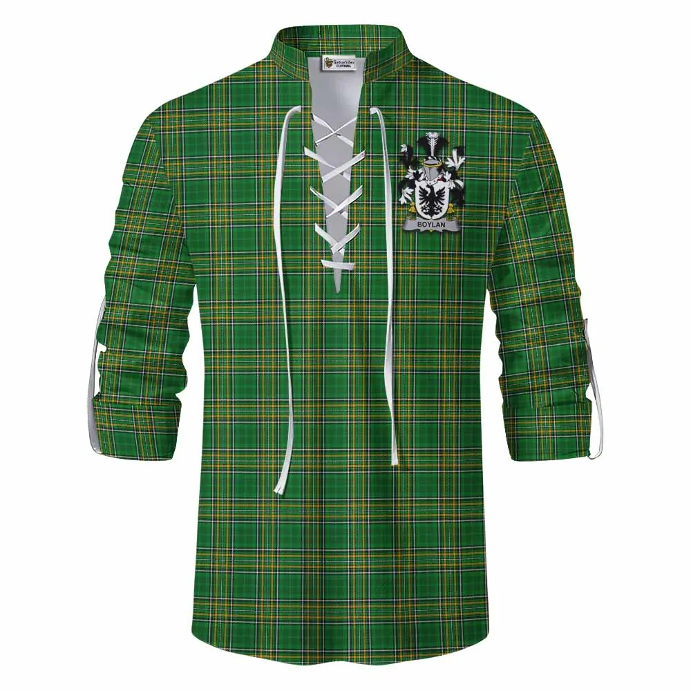 Boylan Irish Clan Tartan Ghillie Kilt Shirt with Coat of Arms