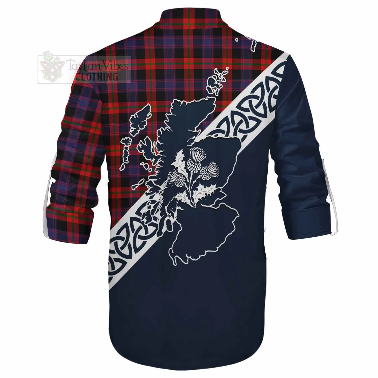 Brown (Broun) Tartan Ghillie Kilt Shirt Featuring Thistle and Scotland Map