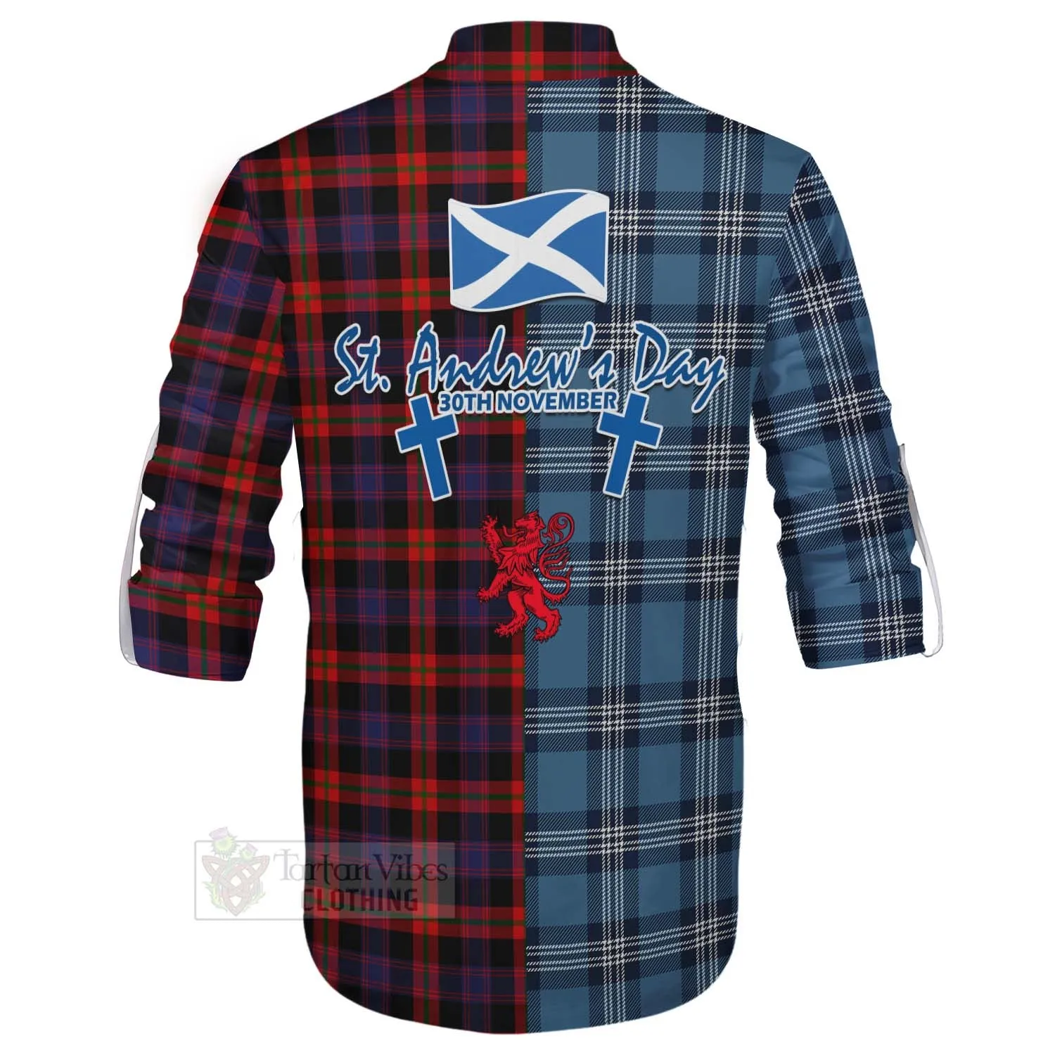 Brown (Broun) Tartan Ghillie Kilt Shirt Happy St. Andrew's Day Half Tartan Style