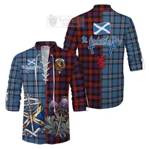 Brown (Broun) Tartan Ghillie Kilt Shirt Happy St. Andrew's Day Half Tartan Style