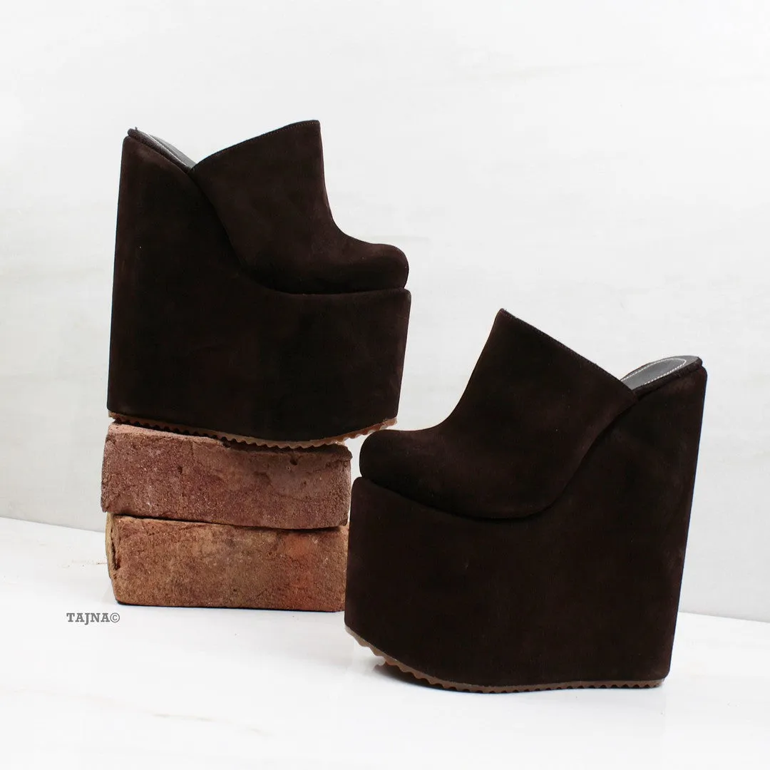 Brown Sabo Platform Heel Wedge Mules
