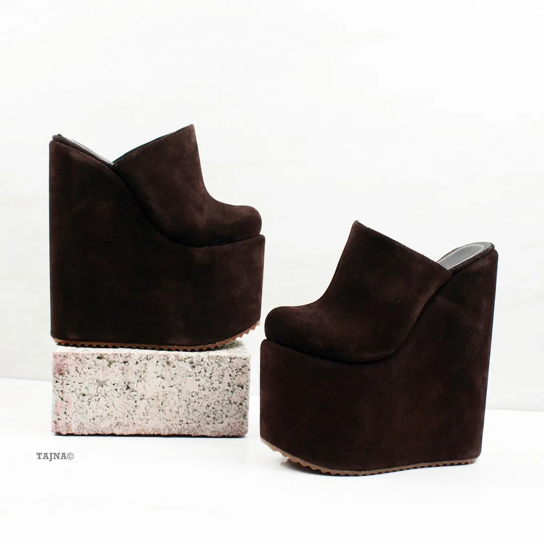 Brown Sabo Platform Heel Wedge Mules