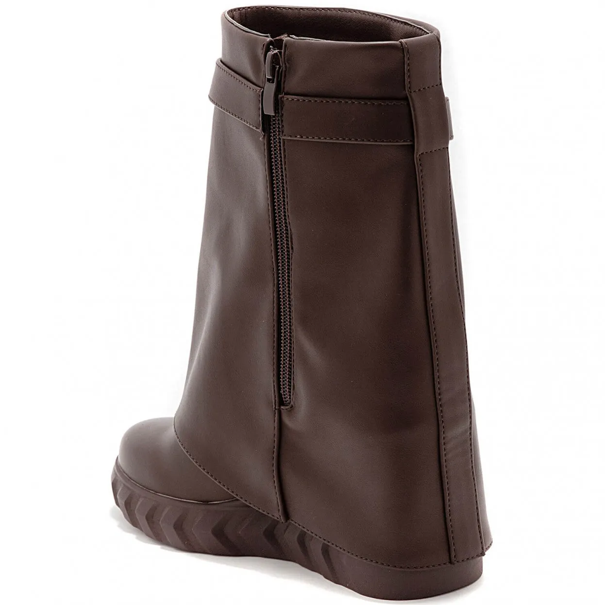 BRYONY CHOCOLATE BROWN WEDGE OVERLAP ANKLE BOOTS