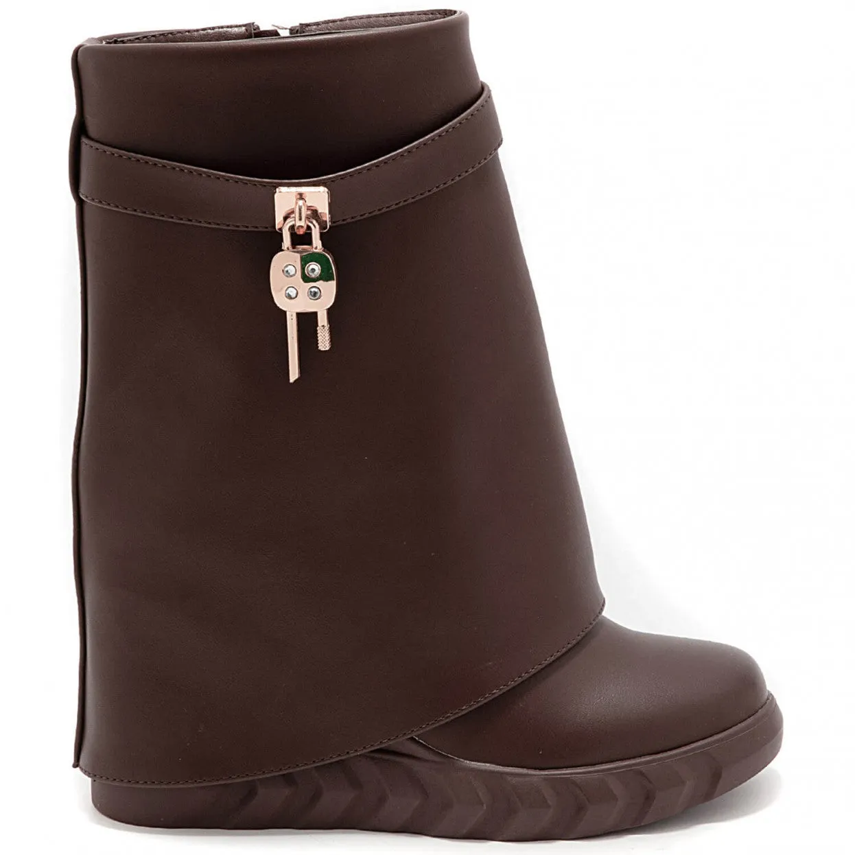 BRYONY CHOCOLATE BROWN WEDGE OVERLAP ANKLE BOOTS