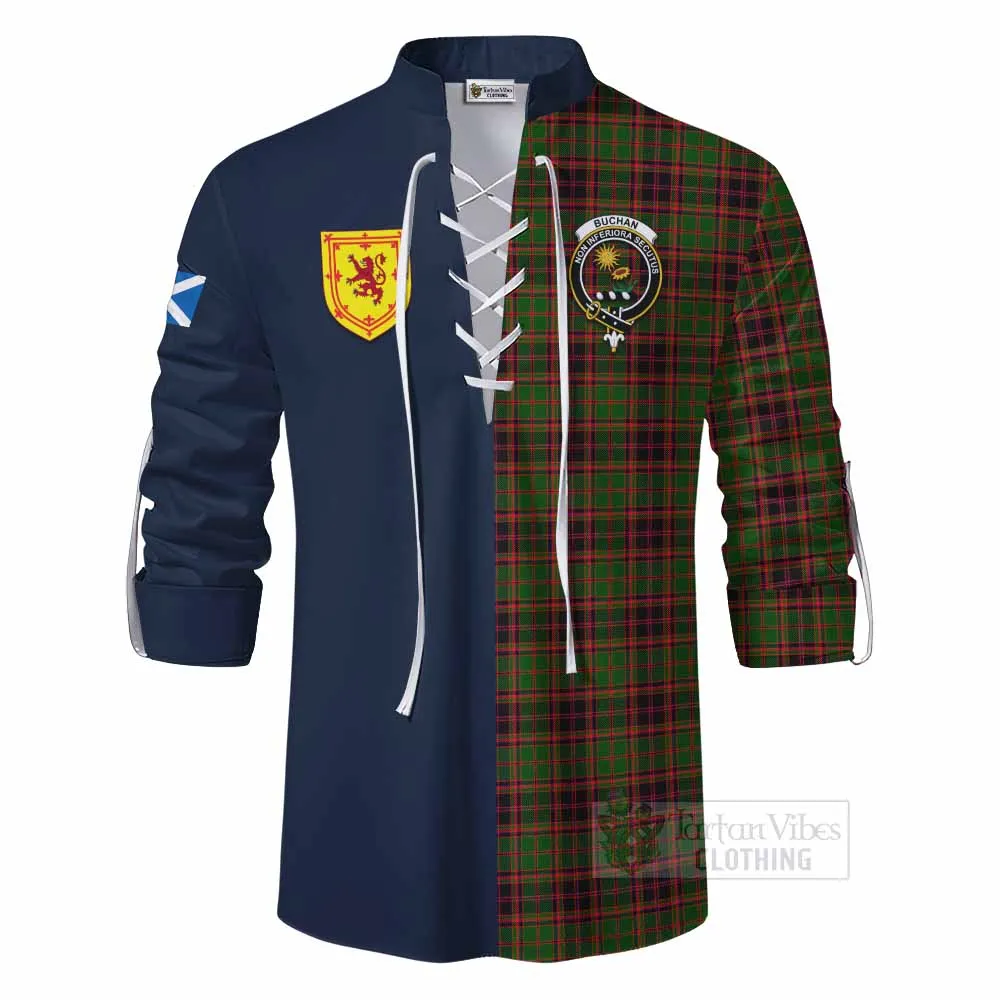 Buchan Tartan Ghillie Kilt Shirt Alba with Scottish Lion Royal Arm Half Style