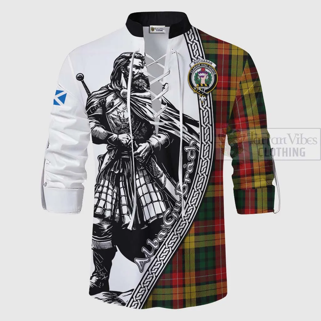 Buchanan Tartan Clan Crest Ghillie Kilt Shirt with Highlander Warrior Celtic Style
