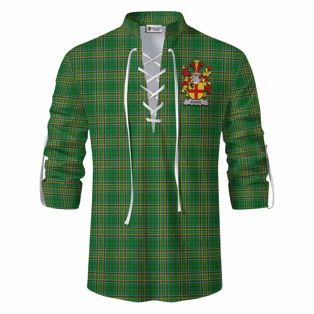 Burke Irish Clan Tartan Ghillie Kilt Shirt with Coat of Arms