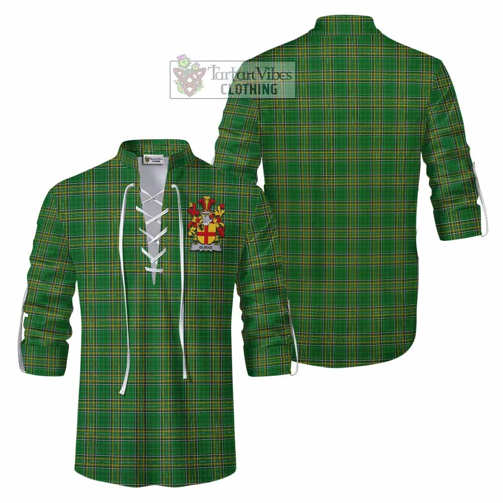 Burke Irish Clan Tartan Ghillie Kilt Shirt with Coat of Arms