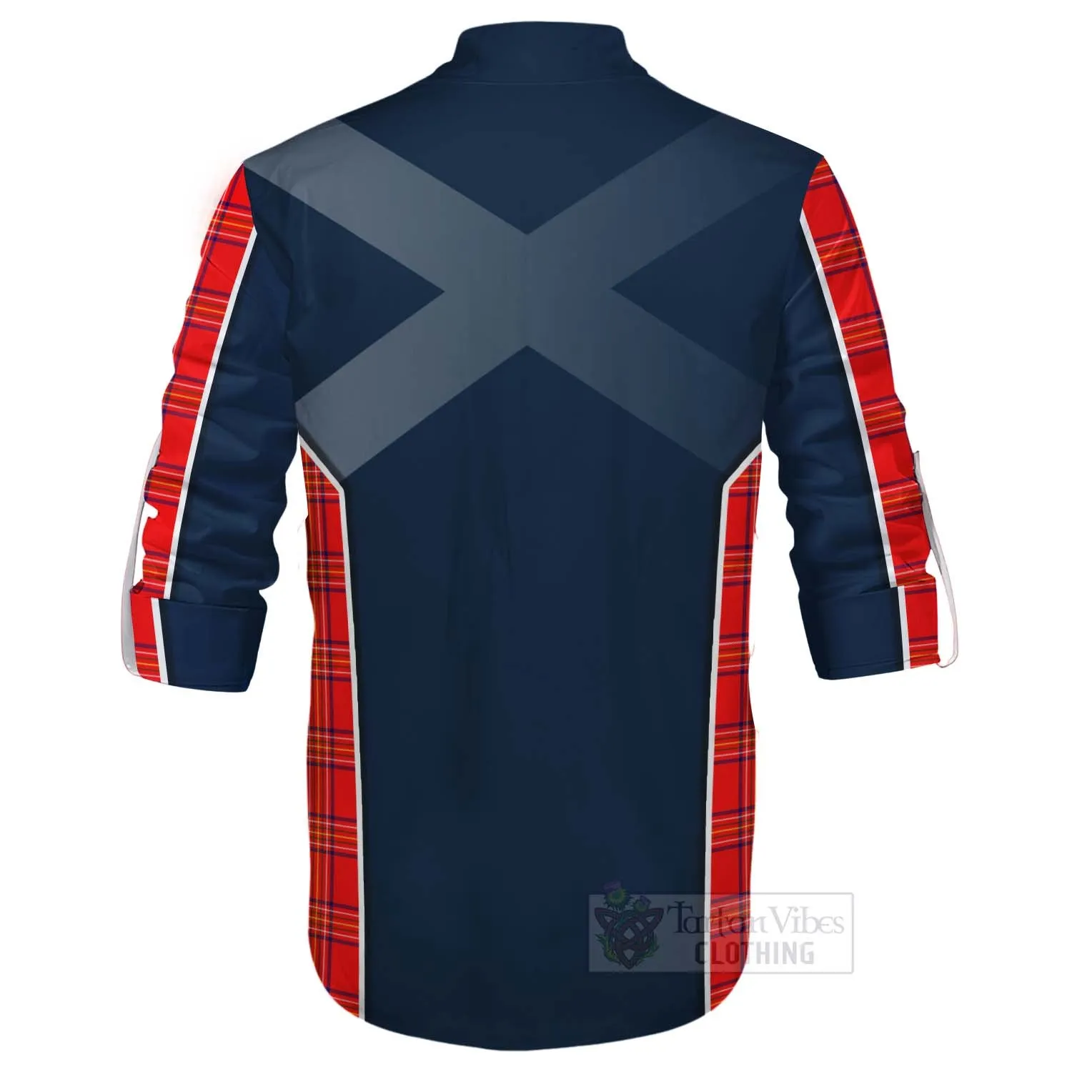Burnett Tartan Ghillie Kilt Shirt with Family Crest and Scottish Thistle Vibes Sport Style